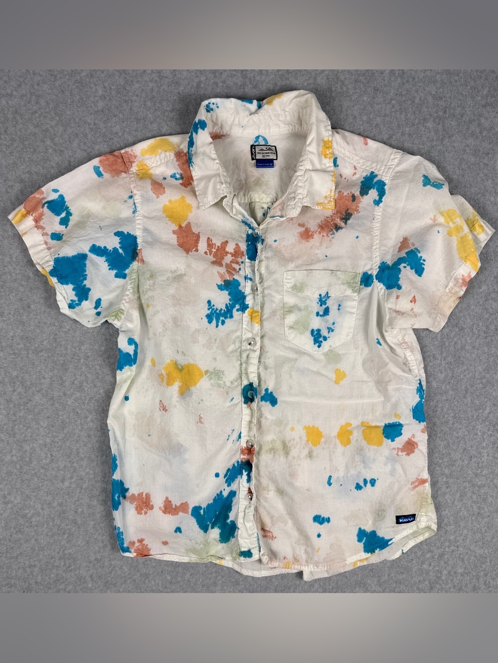 KAVU Girl Party Paint Splatter Tie Dye Button Up Shirt Women's M